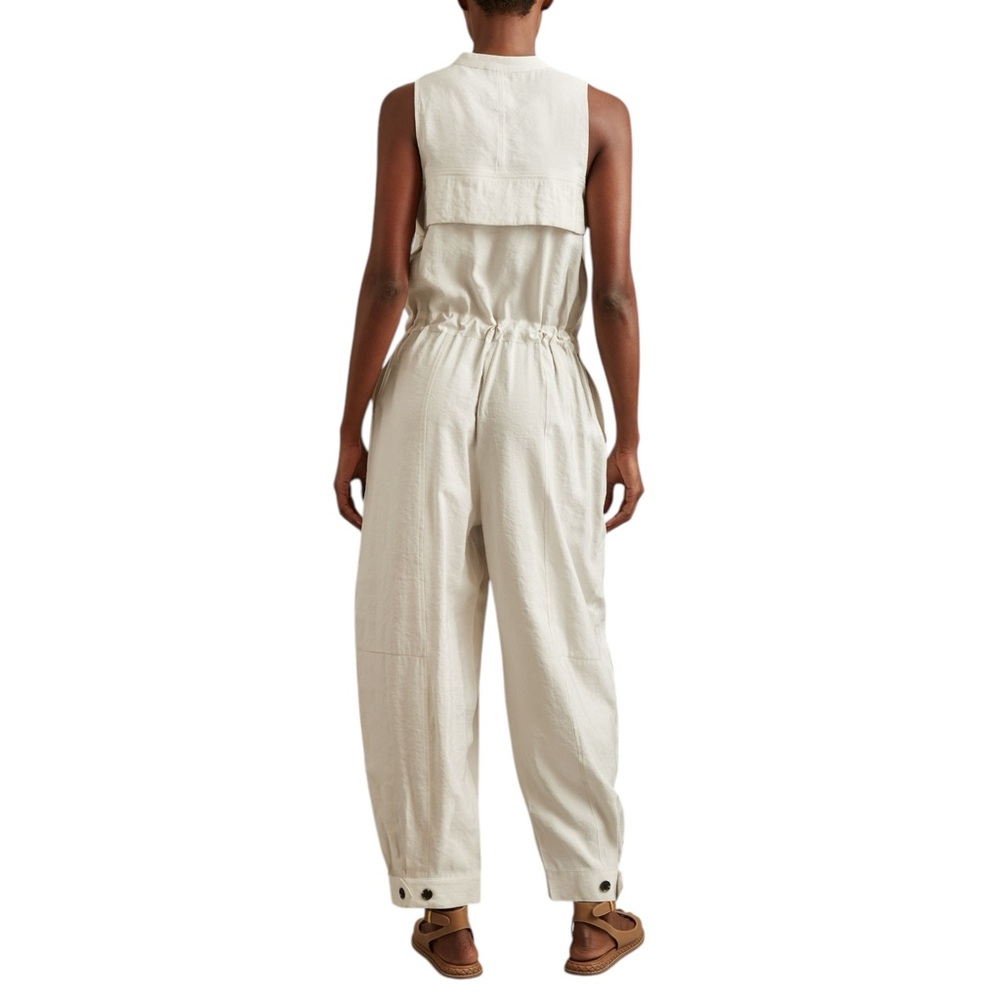 Reiss Women Skylar Belted Utility Jumpsuit  Stone Sleeveless Drawstring Sz 6 NEW - Picture 2 of 16